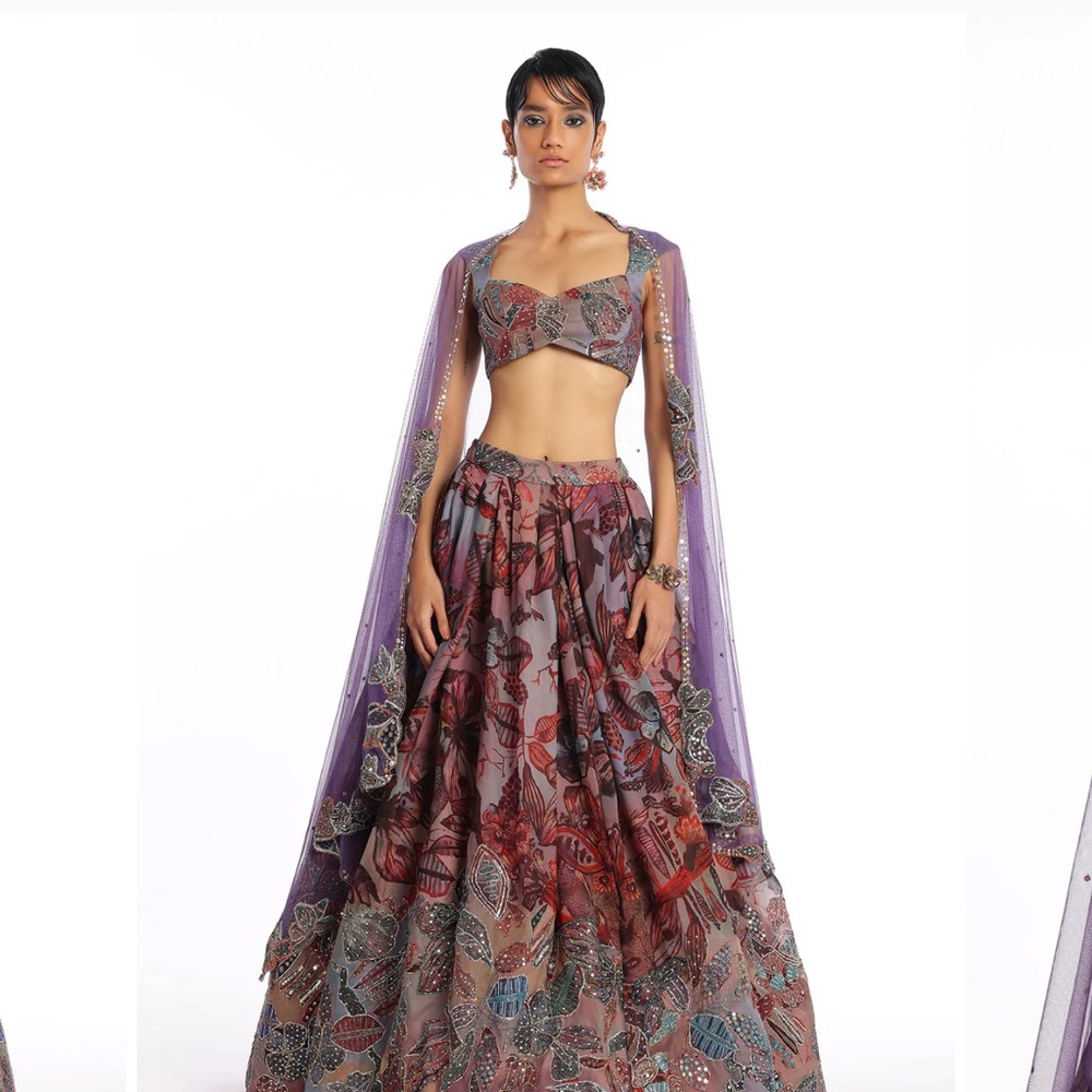 AISHA RAO PEACEFUL PASTURES CATAWBA ORGANZA LEHENGA SET